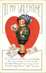 Whitney Valentine Little Boy with Hearts Valentines Vintage Postcard