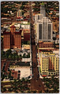 Miami Florida FL, Flagler Street in Downtown, Buildings, Aerial view, Postcard