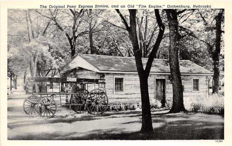 Gothenburg Nebraska~Original Pony Express Station & Old Fire Engine~1951 Pc