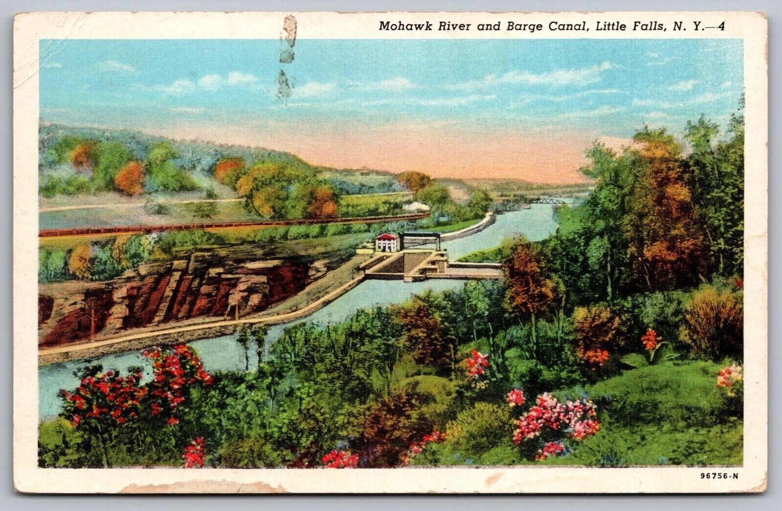 Mohawk River Barge Canal Little Falls New York Birds Eye View Forest