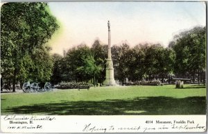 Monument in Franklin Park, Bloomington IL Undivided Back Vintage Postcard C46