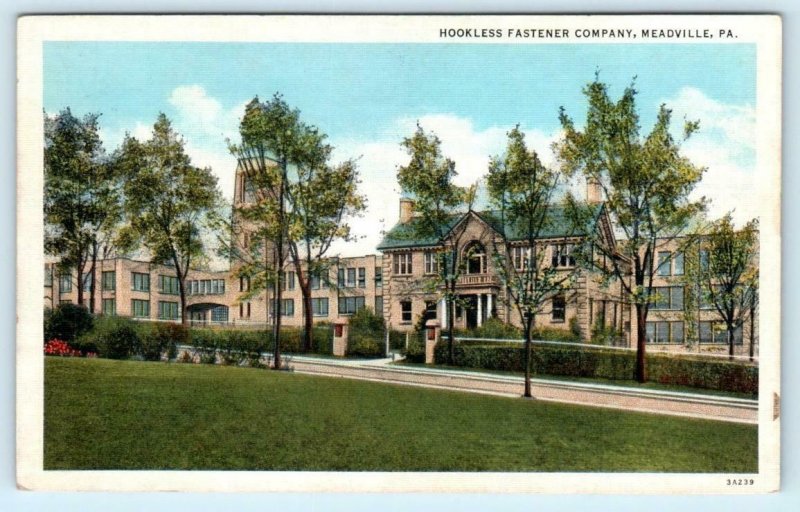 MEADVILLE, Pennsylvania PA ~ HOOKLESS FASTENER COMPANY ca 1930s-40s  Postcard