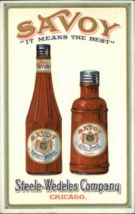 Chicago IL Steele-Wedeles Co SAVOY Chili Sauce & Catsup Bottles Postcard c1910