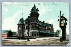 HAMILTON CANADA RAILWAY STATION ANTIQUE PRIVATE POSTCARD RAILROAD DEPOT