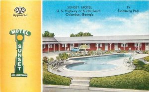 1950s Georgia Columbus Sunset Motel Swimming Pool MWM Postcard 22-11562