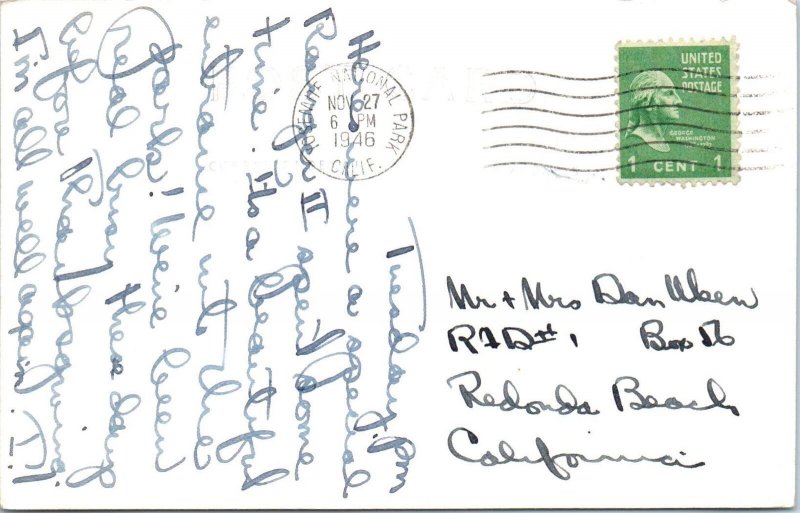 RPPC YOSEMITE NATIONAL PARK, CA ~ Road Through ARCH ROCK  1946 Postcard