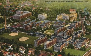 Vintage Postcard 1930's Aerial View Buildings Hotels And Parks Cincinnati Postal