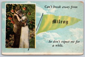 Can't Break Away from Milroy Indiana~Couple Embraces~c1910 Pennant Postcard
