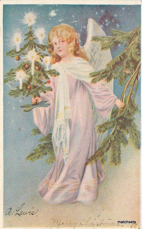 Artist impression 1906 Christmas Angel Candles Tree undivided postcard 11560