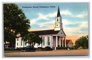 Vintage 1940's Postcard Presbyterian Church Tallahassee Florida - Antique Cars