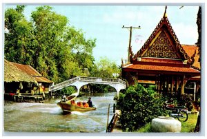 Thon Buri Thailand Postcard A Bridge Crossing a Khlong (Canal) c1950's