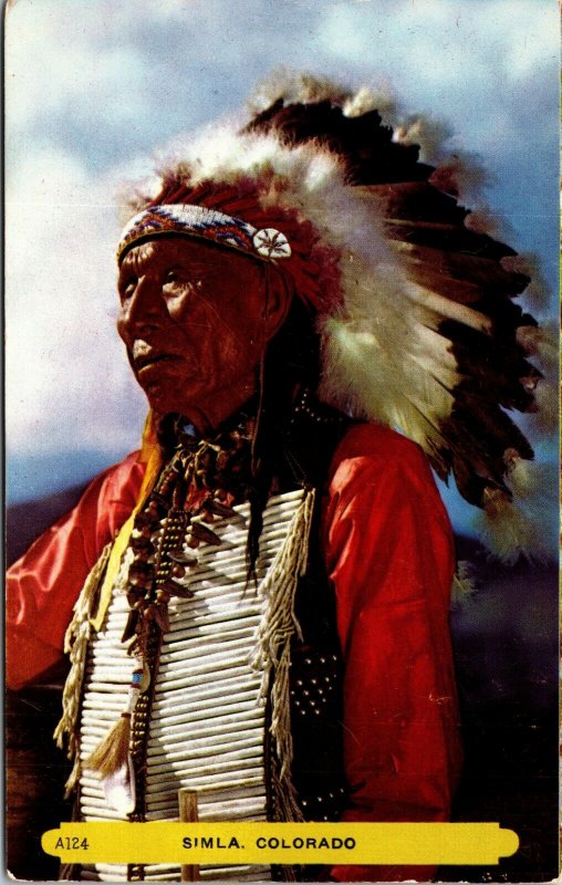 SIMLA, COLORADO Native American Indian Color POSTCARD Rembrant UNPOSTED