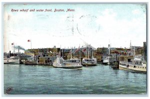 1907 Rows Wharf Water Front Docking Flags Ferry Smokestacks Boston MA Postcard
