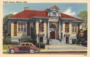Public Library Marion Ohio 1940s linen postcard