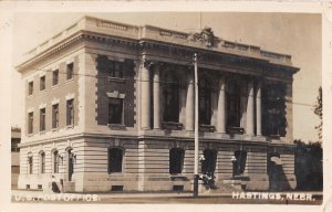 Hastings Nebraska~Post Office~Victorian Lady Holds Hat~Men on Steps~1908 RPPC