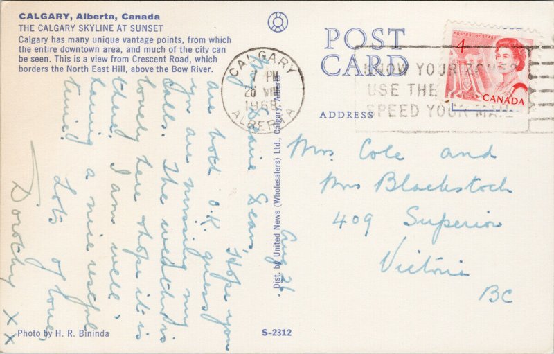 Calgary Alberta Skyline Bow River 1960s Bininda Postcard E82 