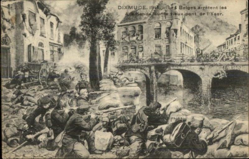 WWI 1914 Dixmude Belgians in Battle Yser Postcard