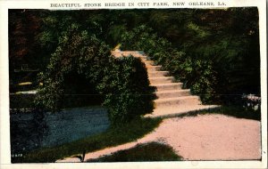 View of Stone Bridge in City Park, New Orleans LA Vintage Postcard G77