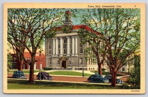 Greenwich Connecticut~Town Hall St View~Columns~Cupola~Beaux-Arts~Linen 1943 PC