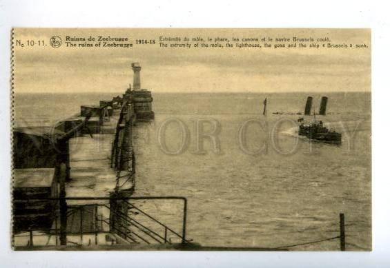 158332 WWI Ruins of Belgium ZEEBRUGGE LIGHTHOUSE Guns SHIP