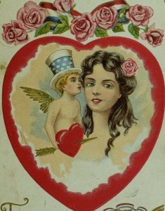 C. 1910 Lovely Valentine's Day Girl Hearts Cupid Postcard P95