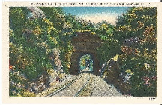 Looking Thru A Double Tunnel In The Heart of The Blue Ridge Mountains Postcard