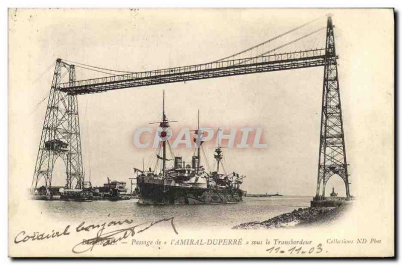 Old Postcard Boat War Admiral L Passage Duperre under the Transporter Tunisia