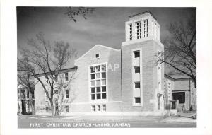 C46/ Lyons Rice County Kansas Photo RPPC Postcard c50s First Christian Church