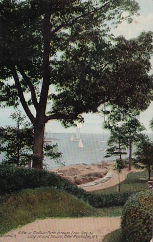 New York New Rochelle View In Hudson Park Through Echo Bay To Long Island Sou...