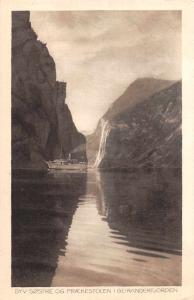 Geirangerfjorden Norway Syc Sostre Scenic View Steamship Antique Postcard J63082