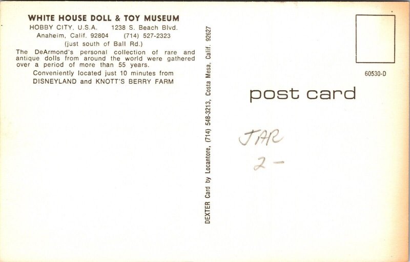 Hobby City Doll Toy Museum South Beach Blvd Anaheim California UNP VNG Postcard 