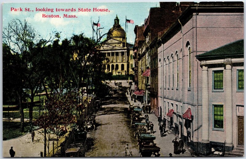 VINTAGE POSTCARD REPRODUCTION - VIEW OF PARK STREET AND STATE HOUSE BOSTON MASS