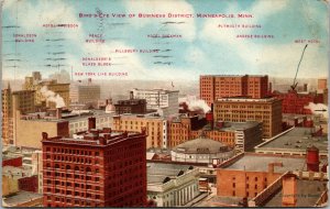 Vtg 1910s Birdseye View of Business District Minneapolis Minnesota MN Postcard