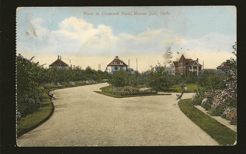 Canada Dated 1913 View in Crescent Park Moose Jaw Saskatchewan CPR Postcard