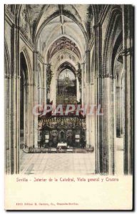 Old Postcard Sevilla Interior of the Catedral Vista general Crucero