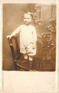 1910s RPPC Real Photo Postcard Child Toddler Standing On Chair