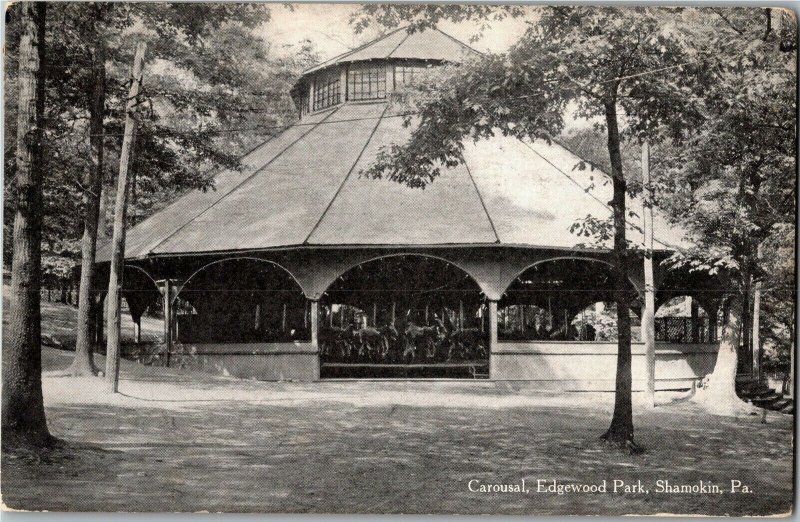 Carousel in Edgewood Park, Shamokin PA c1910 Vintage Postcard F60