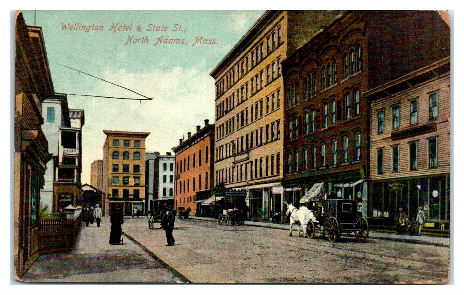 1918 Wellington Hotel & State Street, North Adams, MA Postcard *5Q(2)2 United States