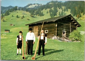 Postcard Liechtenstein Motiv auf Gnalp bei Triesenberg Men boy alpenhorn