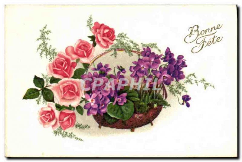 Old Postcard Bonne Fete Flowers