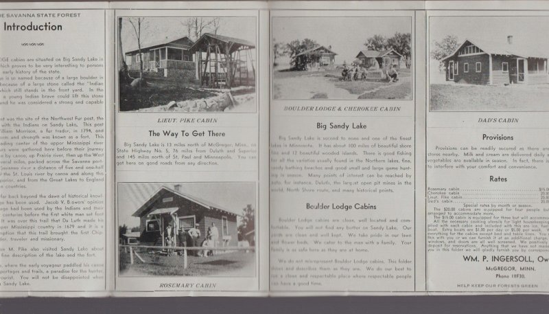 McGregor MINNESOTA c1920s BOULDER LODGE CABINS Advertising BIG SANDY LAKE Map