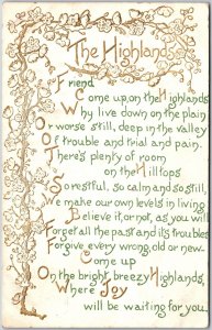 The Highlands, 1918 Friendship, Poem, Floral Borders Greetings, Vintage Postcard