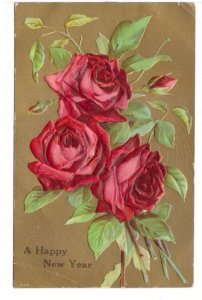 A Happy New Year, Roses, Antique Embossed Postcard