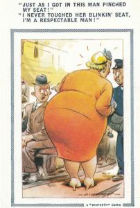 Bus Conductor Fat Lady Man Pinching Bum Comic Humour Postcard