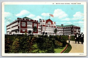 Toledo Ohio~Waite High School~Flag~People On Road~Collegiate~c1910 Postcard