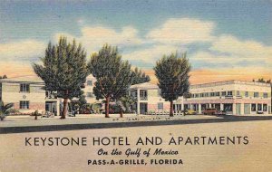 Keystone Hotel Apartments Pass-A-Grille Florida linen postcard