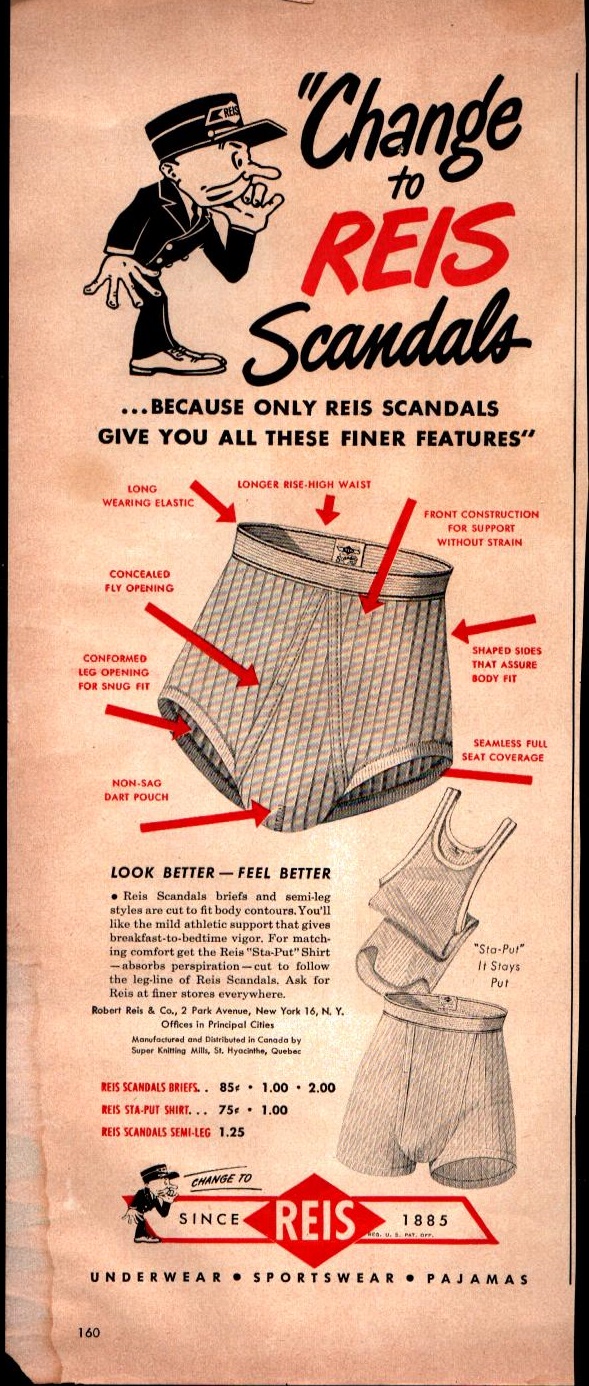 1950 Reis Men's Underwear Scandals Finer Features Vintage Print Ad 926 |  Ephemera - Advertising, Postcard