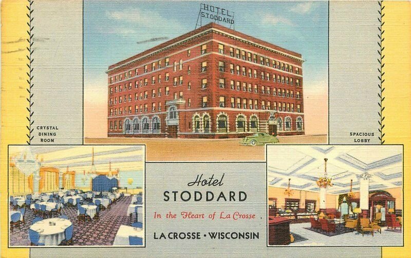 Hotel Stoddard roadside La Crosse Wisconsin Multi View Postcard Teich 11533