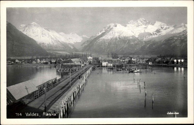 Valdez Alaska AK Harbor Panorama Real Photo Vintage Postcard