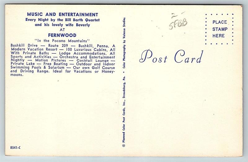 Postcard PA Bushkill Fernwood Resort Bill Barth Quartet Plus One c1950's R43